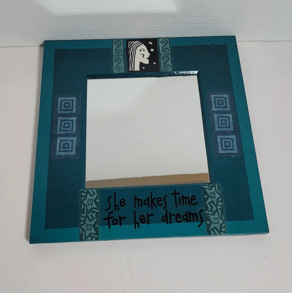 Turquiose Blue Decoupage Decorative Mirror with Inspirational Quote